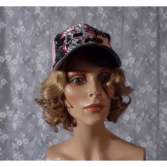 Vintage Y2K Ed Hardy Rhinestone Skull Trucker Hat 2000s 00s Lindsay Lohan LA main image 8